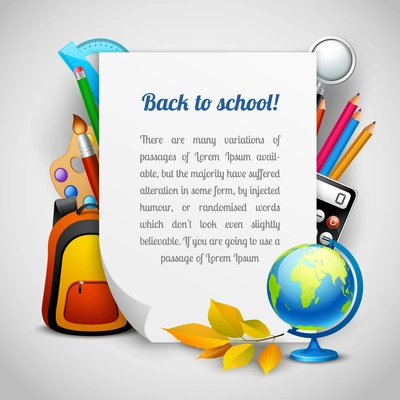 Back to school background with education elements and paper sheet vector illustration