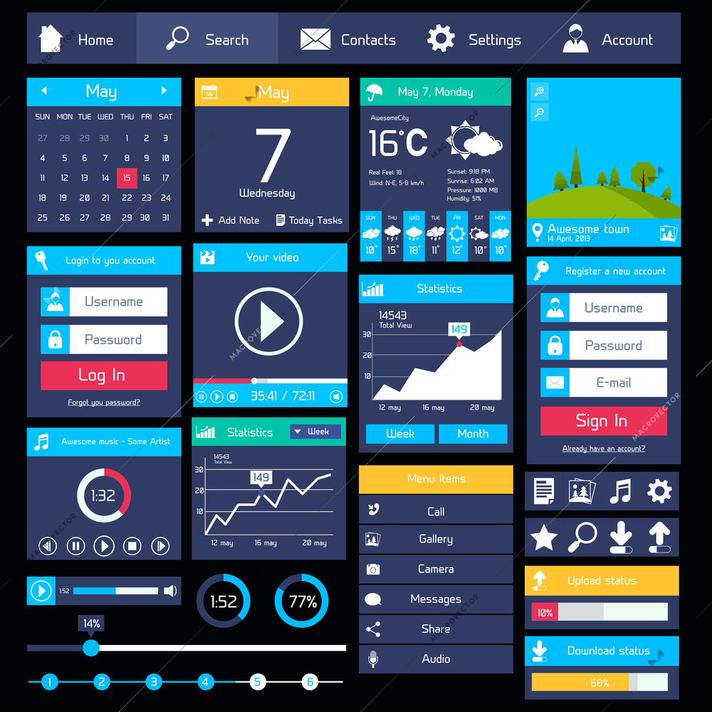 Flat user interface modern mobile design template with business applications vector illustration