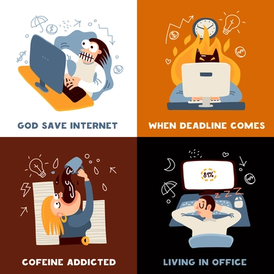 Office work concept icons set with deadline symbols flat isolated vector illustration