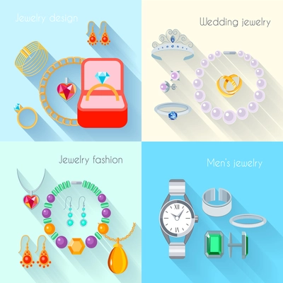 Jewelry flat decorative icons set of wedding fashion jewellery designs isolated vector illustration