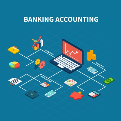 Data analytics isometric composition with isolated money payments and business management related icons connected with lines vector illustration