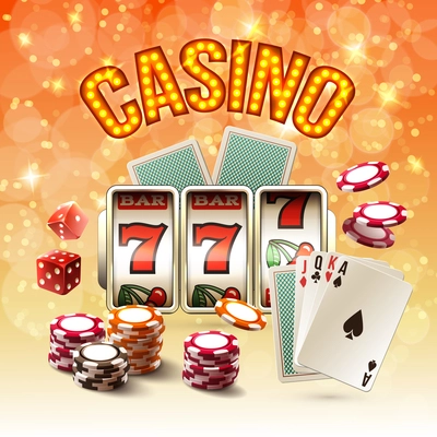 Games realistic bright composition with glow and isolated objects on the casino theme vector illustration