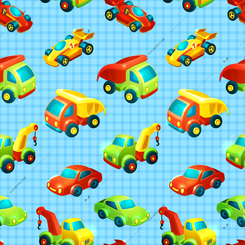 Toy transport decorative seamless pattern with truck racing car auto isolated vector illustration