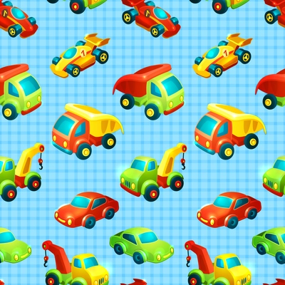 Toy transport decorative seamless pattern with truck racing car auto isolated vector illustration