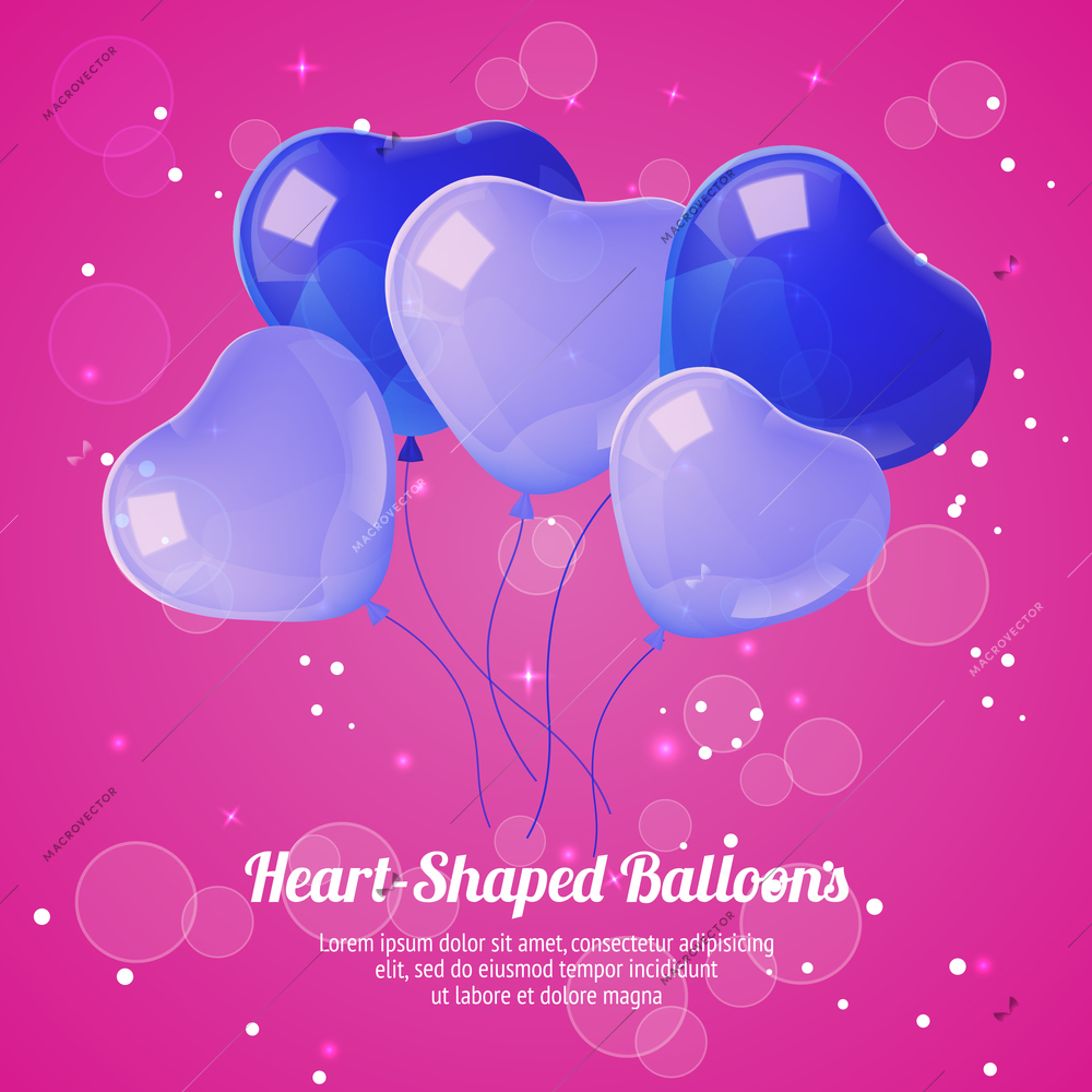 Heart shaped balloons realistic festive background poster for weddings celebration valentine day present love symbol vector illustration