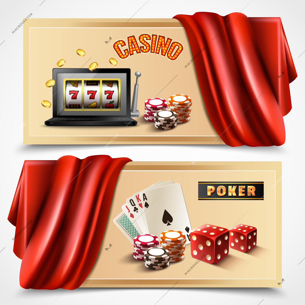 Two horizontal casino realistic banner set with casino and poker headlines stylish and colored vector illustration