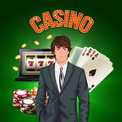 Free Vector  Cartoon casino realistic green composition with girl