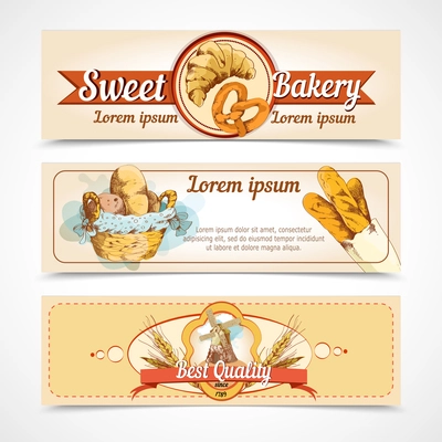 Sweet bakery  best quality bread and pastry food hand drawn banners vector illustration