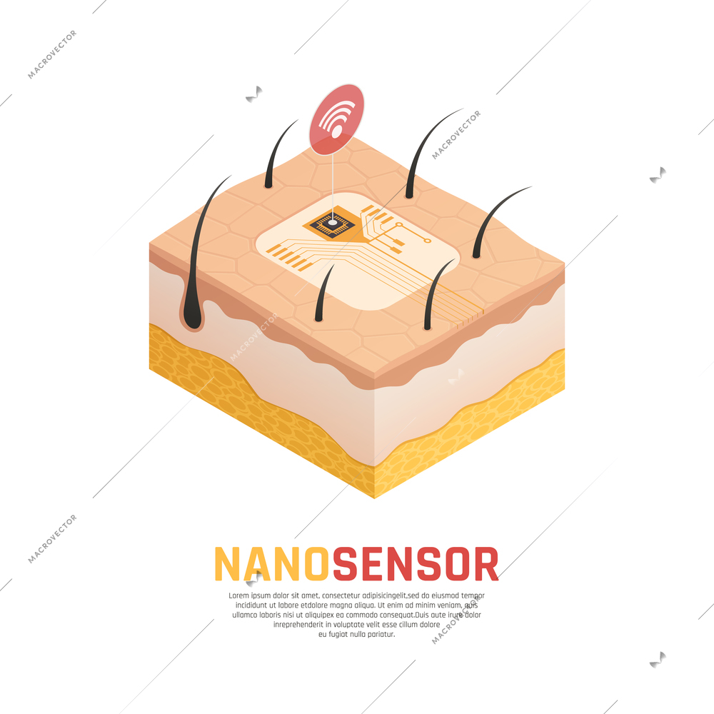 Nanotechnology based chemical and biological sensors isometric composition with carbon nano tubes detecting elements vector illustration