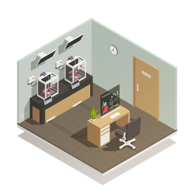 Scientific medical computer controlled facility for human organs tissues preservation research and donations isometric composition vector illustration