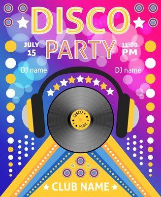 Retro disco party club music advertising promo creative poster vector illustration