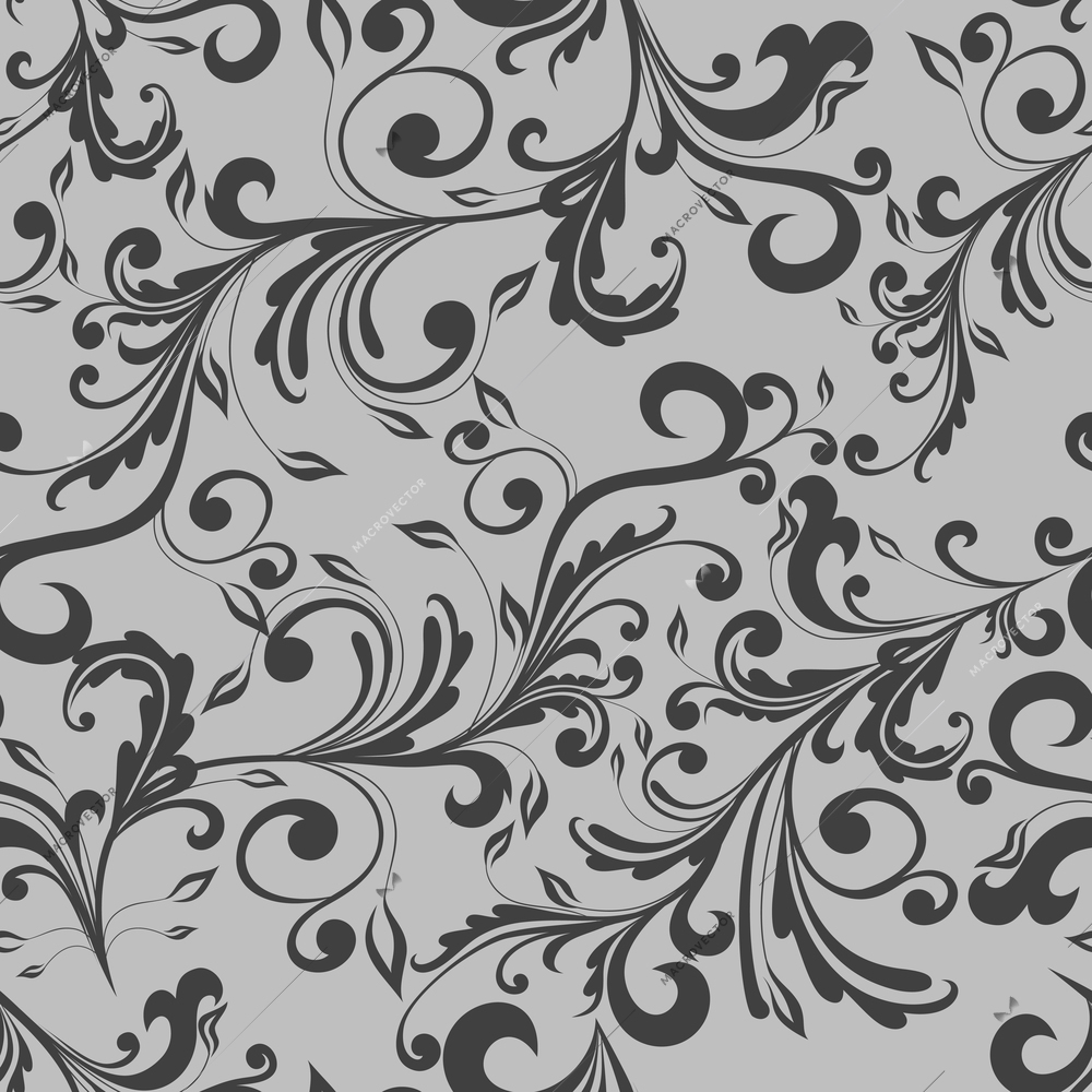 Floral and leaves swirly vintage texture seamless pattern vector illustration