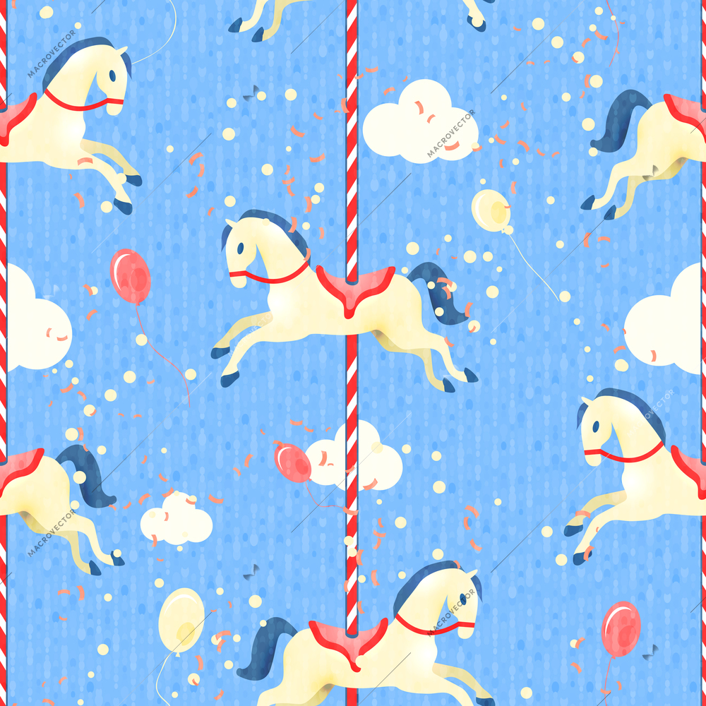 Amusement park carnival fun fair seamless pattern with merry-go-round horse vector illustration