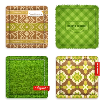 Carpet rugs mats flooring texture and pattern design concept 4 realistic green brown samples isolated vector illustration