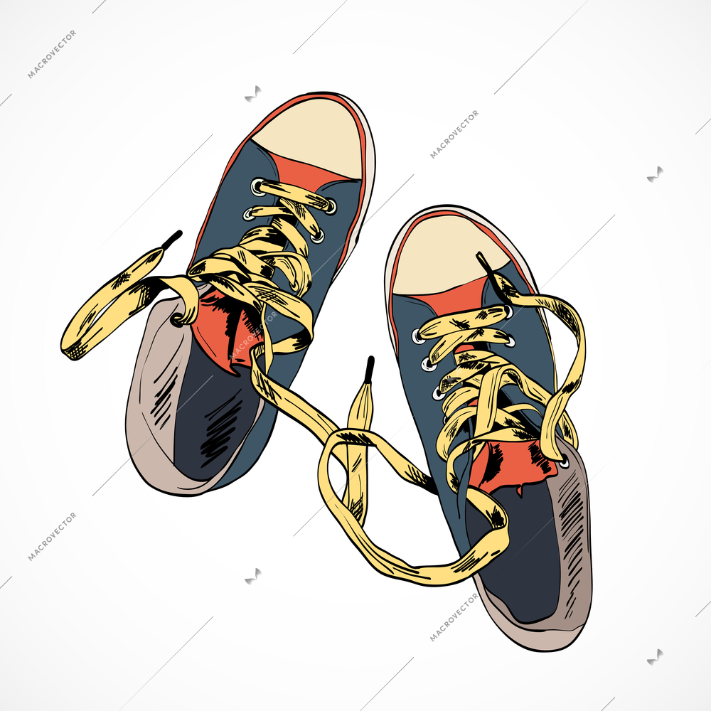 Colored funky gumshoes fashion sneakers isolated on white background vector illustration
