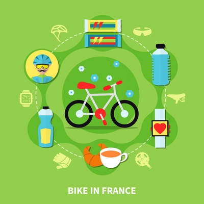 Bike race concept symbols on green background flat vector illustration