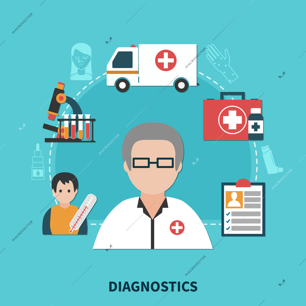 Colorful flat design allergy diagnostics concept on blue background vector illustration