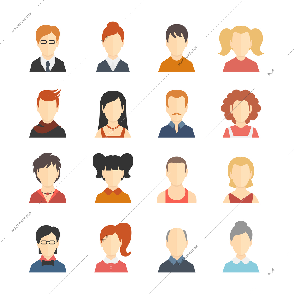 Decorative social media business blog users profile avatar trendy hairstyle design icons collection isolated flat vector illustration