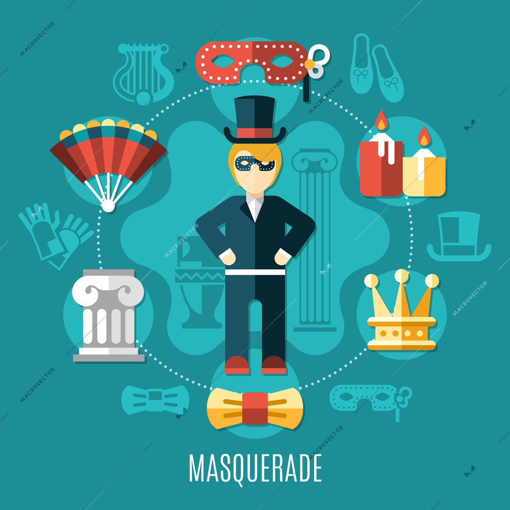 Theatre multicolored composition with isolated colored icon set on the mascaraed theme vector illustration