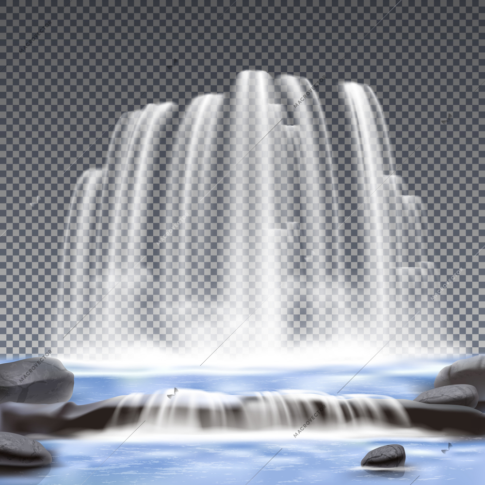 Realistic waterfalls transparent background for decoration vector illustration