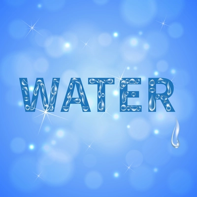 Water drops blue background with sun glare on clean cloudless sky realistic vector illustration