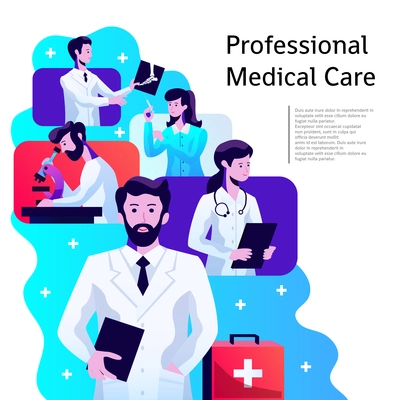 Medical health care professionals colorful abstract composition poster with male and female physicians doctors radiologists vector illustration