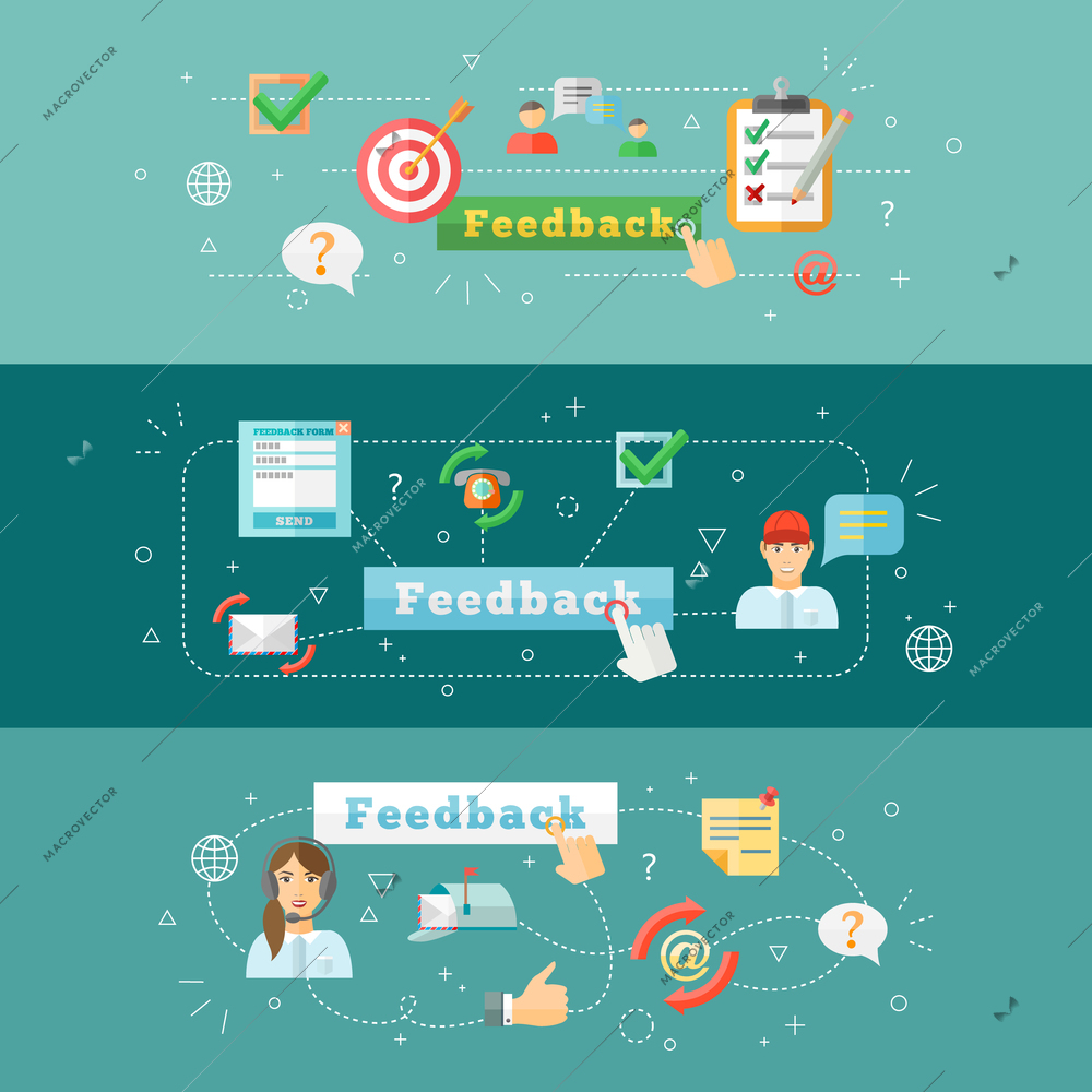 A set of horizontal computer mobile feedback  web infographic banners vector illustration