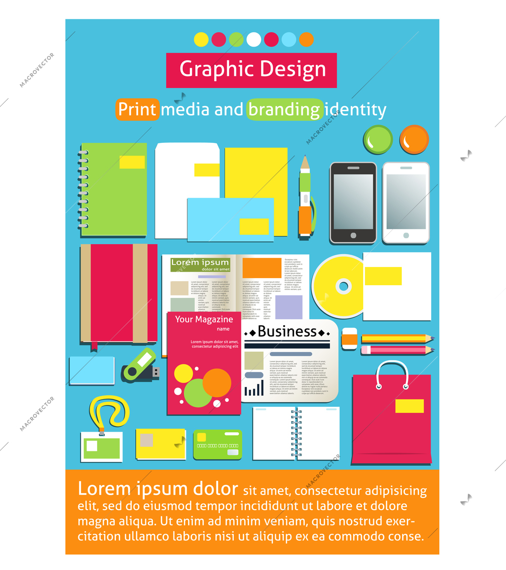 Graphic design, print media and branding identity poster template vector illustration