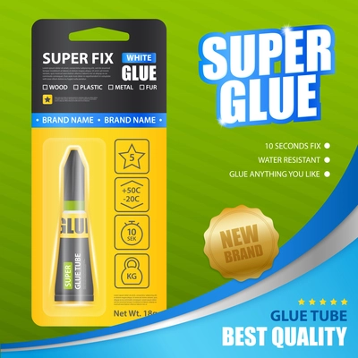 Super fix white glue realistic poster with advertising of brand name and best quality  vector illustration