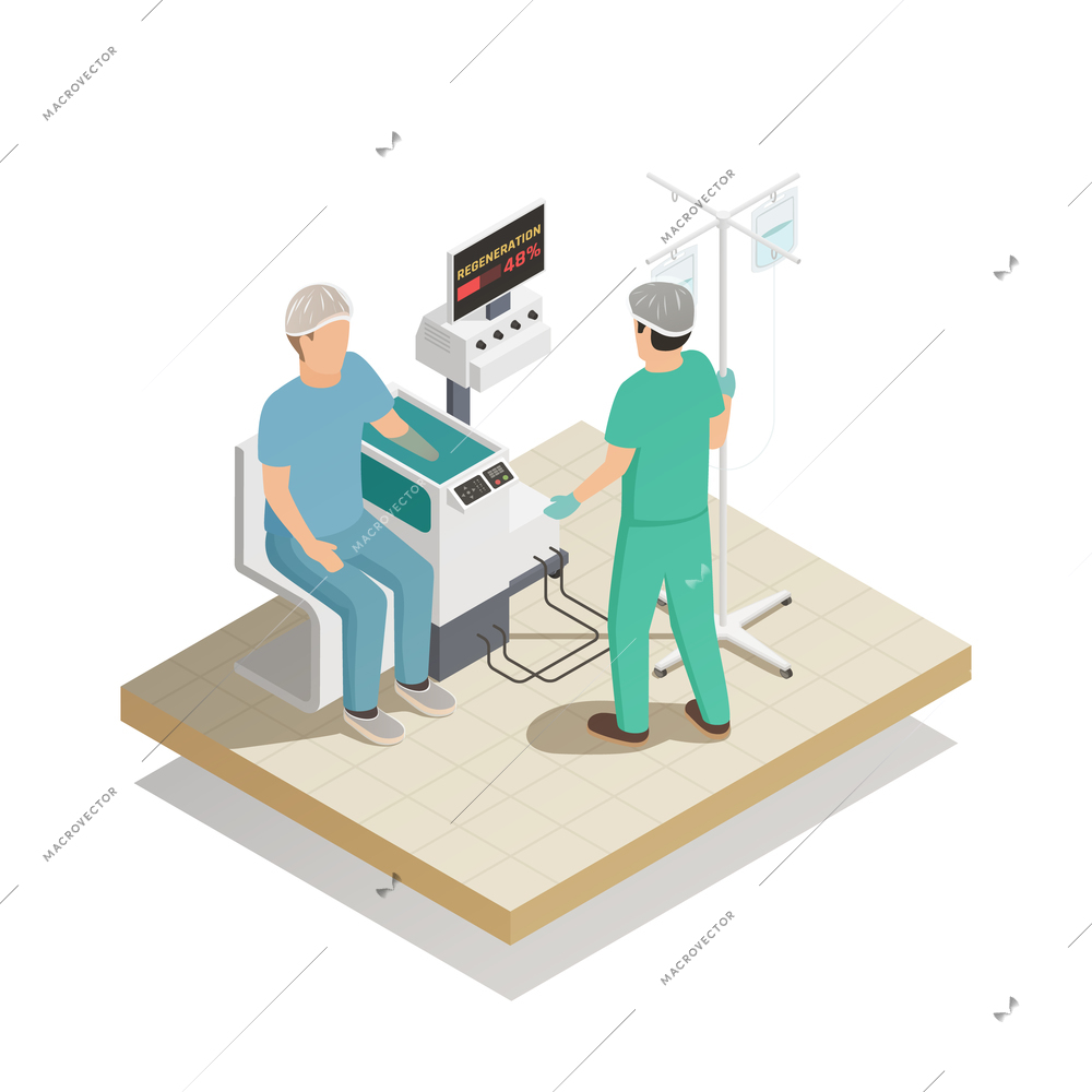 Organs repair and regeneration tissue engineering future medical technologies isometric composition with patient arm treatment vector illustration