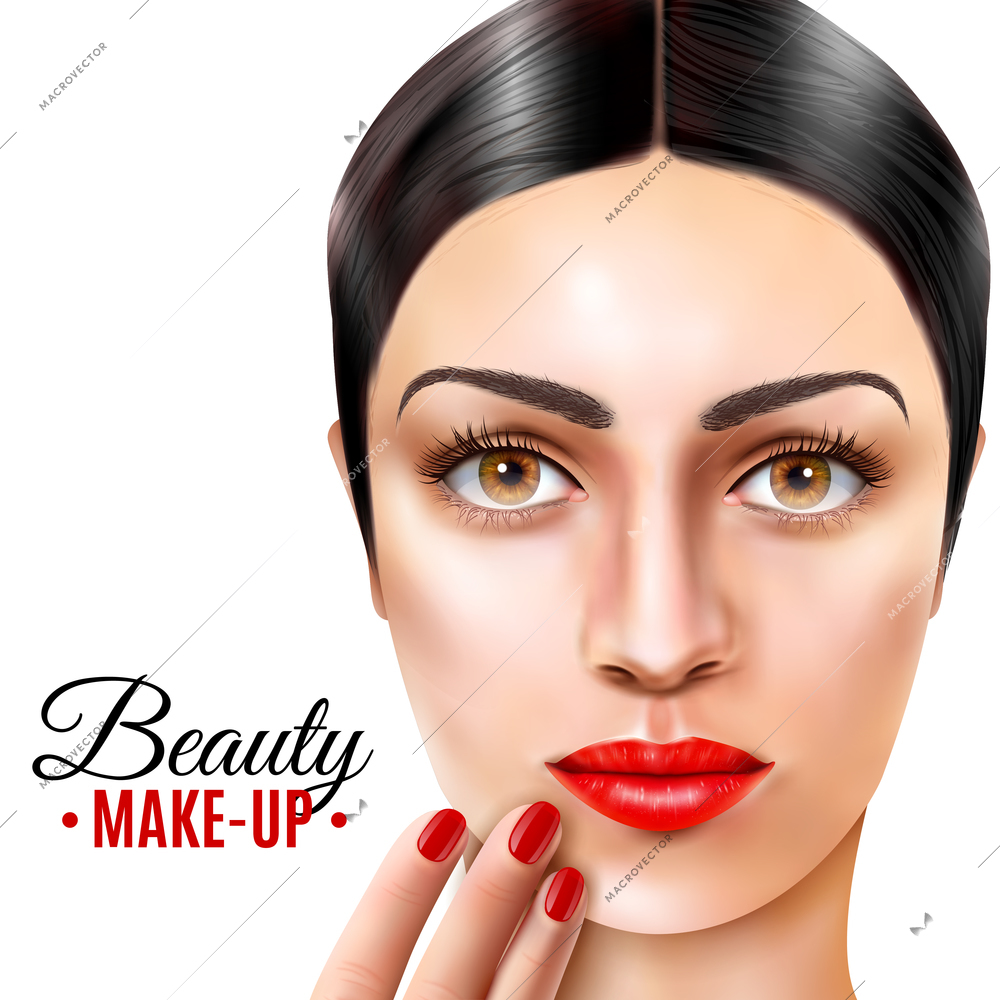 Beauty model woman with make-up background with face of female character after finishing face painting vector illustration