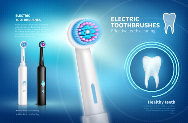 Realistic ads poster presenting modern effective cleaning electric toothbrushes vector illustration