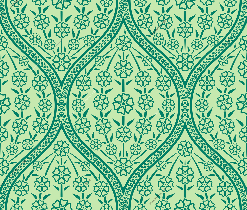 Vector Green Oriental floral seamless pattern wallpaper