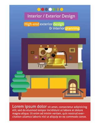 Interior and exterior design poster template vector illustration