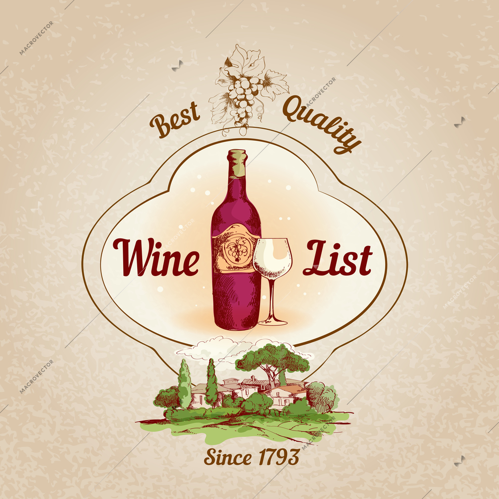 Wine best quality retro vintage  restaurant list card poster vector illustration