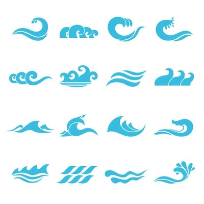 Waves flowing water sea ocean icons set isolated vector illustration