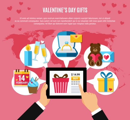 Colored valentines day composition with gifts purchased online for lovers and wifes vector illustration