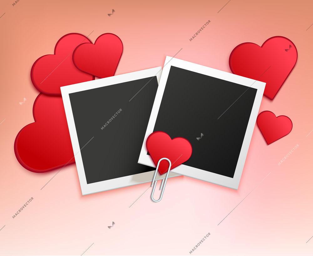 Colored love photo frame composition with two snapping shots with a modern-day instant camera vector illustration