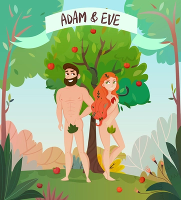 Bible story design with Adam and Eve symbols flat vector illustration