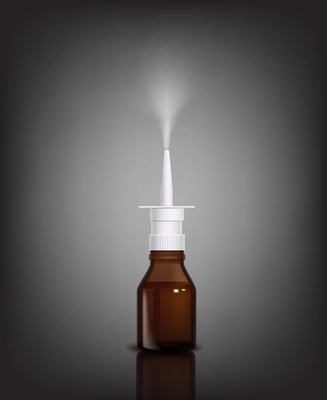 Nasal spray realistic composition of gradient background and dark glossy spray flask with plastic dispensing cap vector illustration