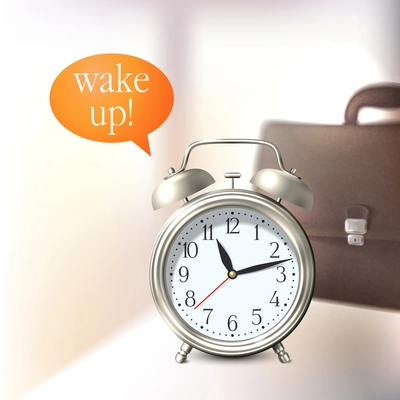 Alarm clock and briefcase business wake up background vector illustration