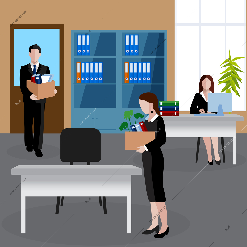 Flat design human resources background with new employees with their personal things at office vector illustration