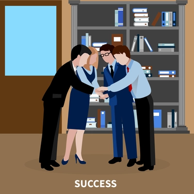 Teamwork human resources flat background with group of colleagues working together vector illustration