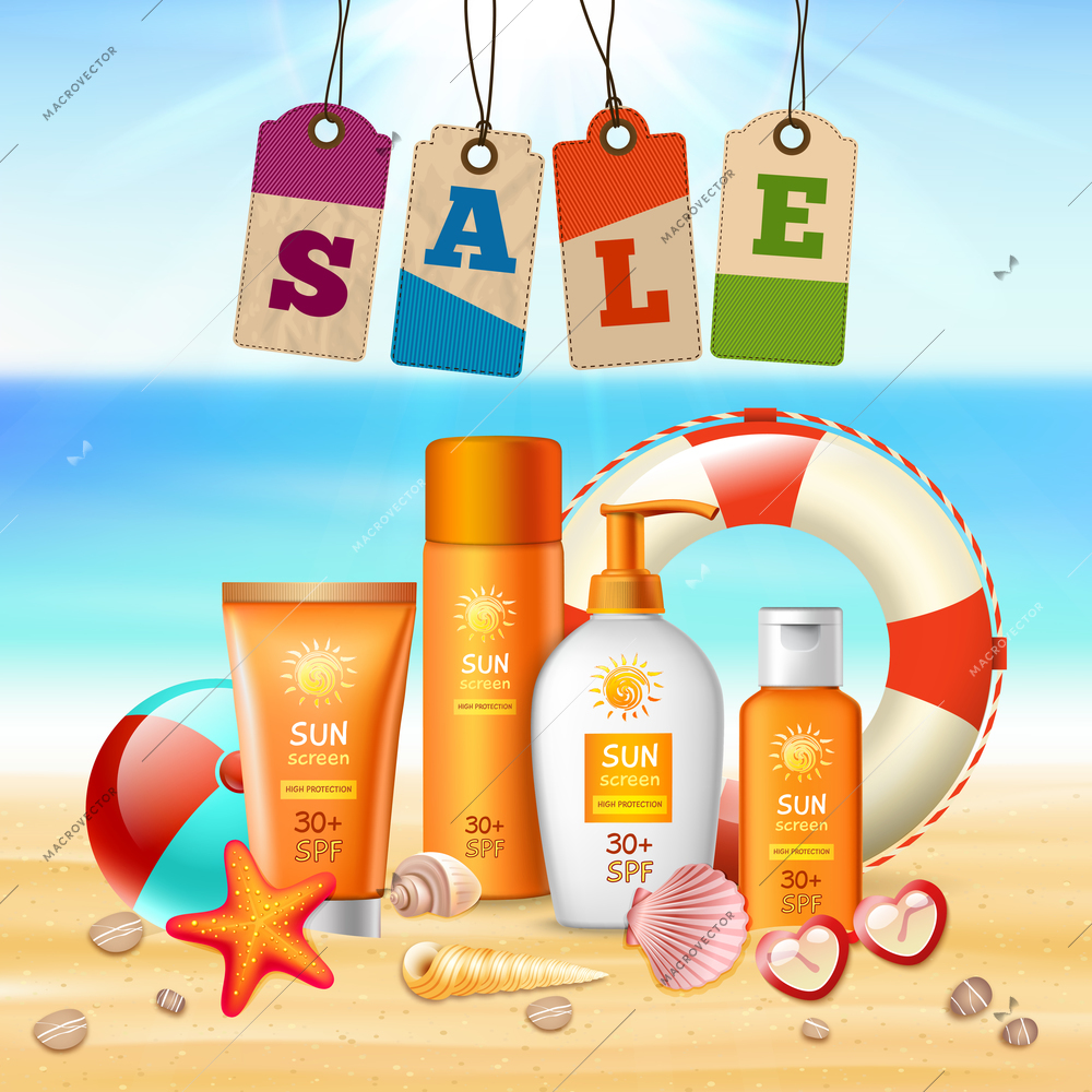 Summer holidays Realistic flyer of travel agency for example with sale headline and discount for tours to the sea vector illustration