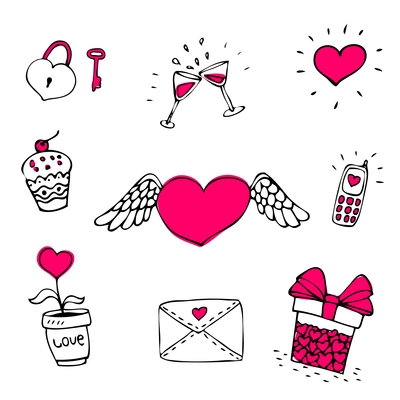 Doodle love icons set vector illustration isolated