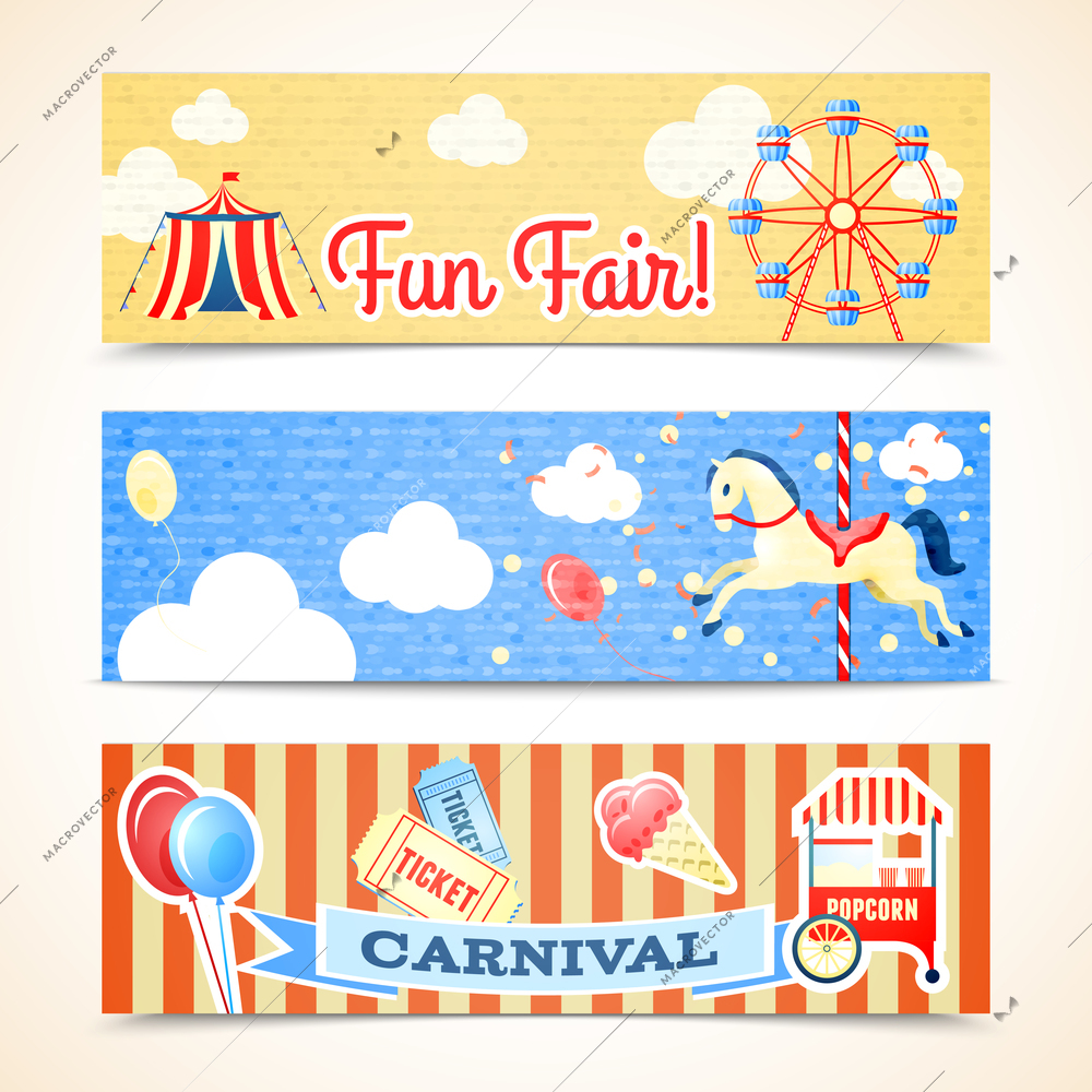 Vintage retro carnival fun fair vertical banners isolated vector illustration