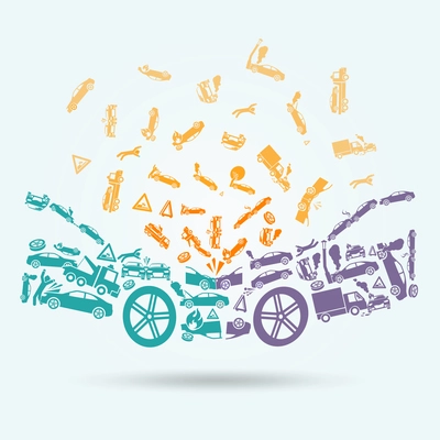 Car crash auto collision vehicle accident icons concept vector illustration