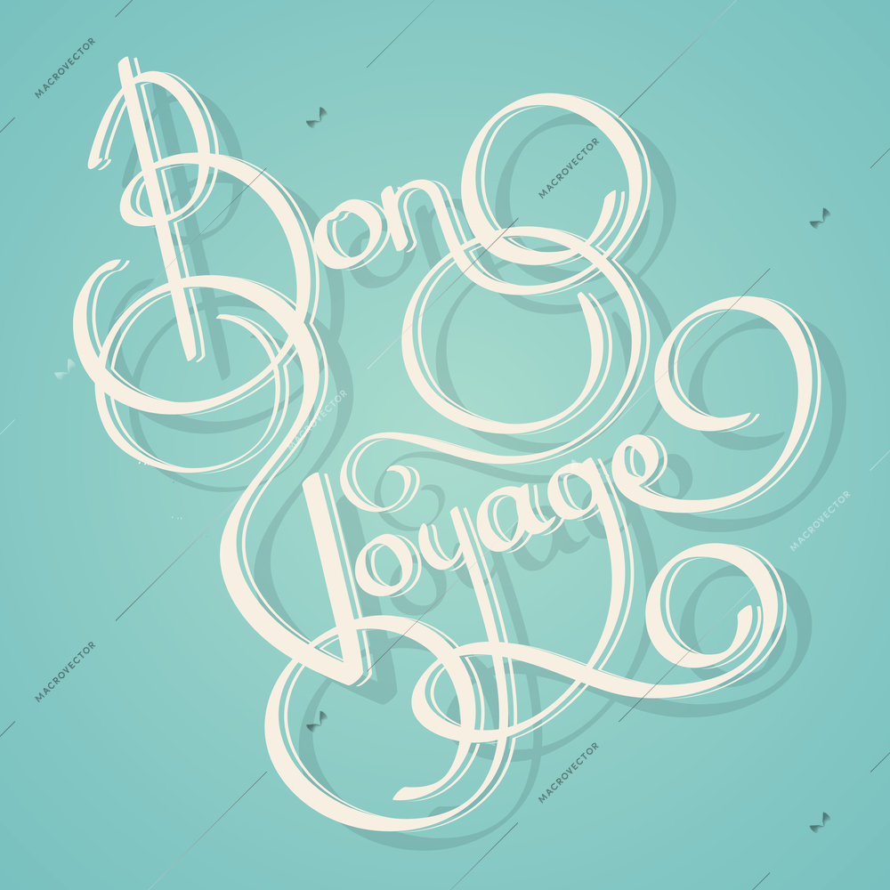 Calligraphy bon voyage vintage lettering postcard template vector illustration