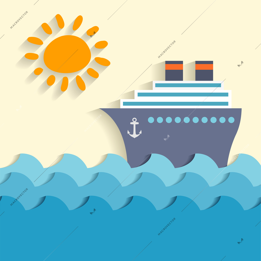 Sea cartoon poster with ship and sun vector illustration