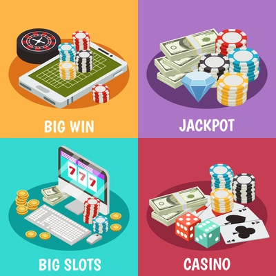 Casino 2x2 design concept lottery slot machines isometric vector illustration